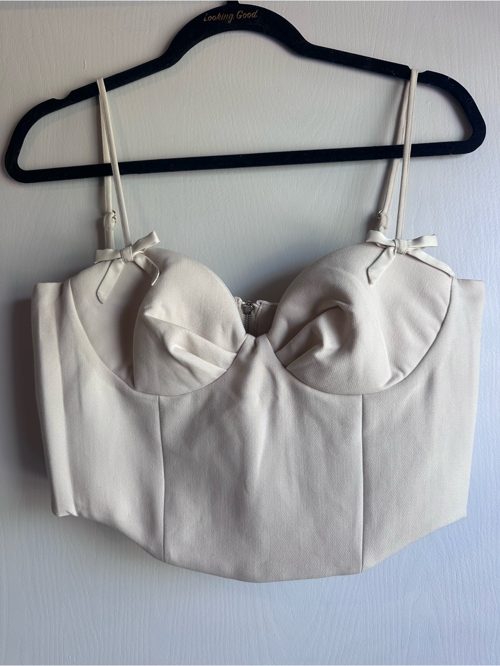 Rumored Cream Bustier Crop Top with Bow Straps Worn once